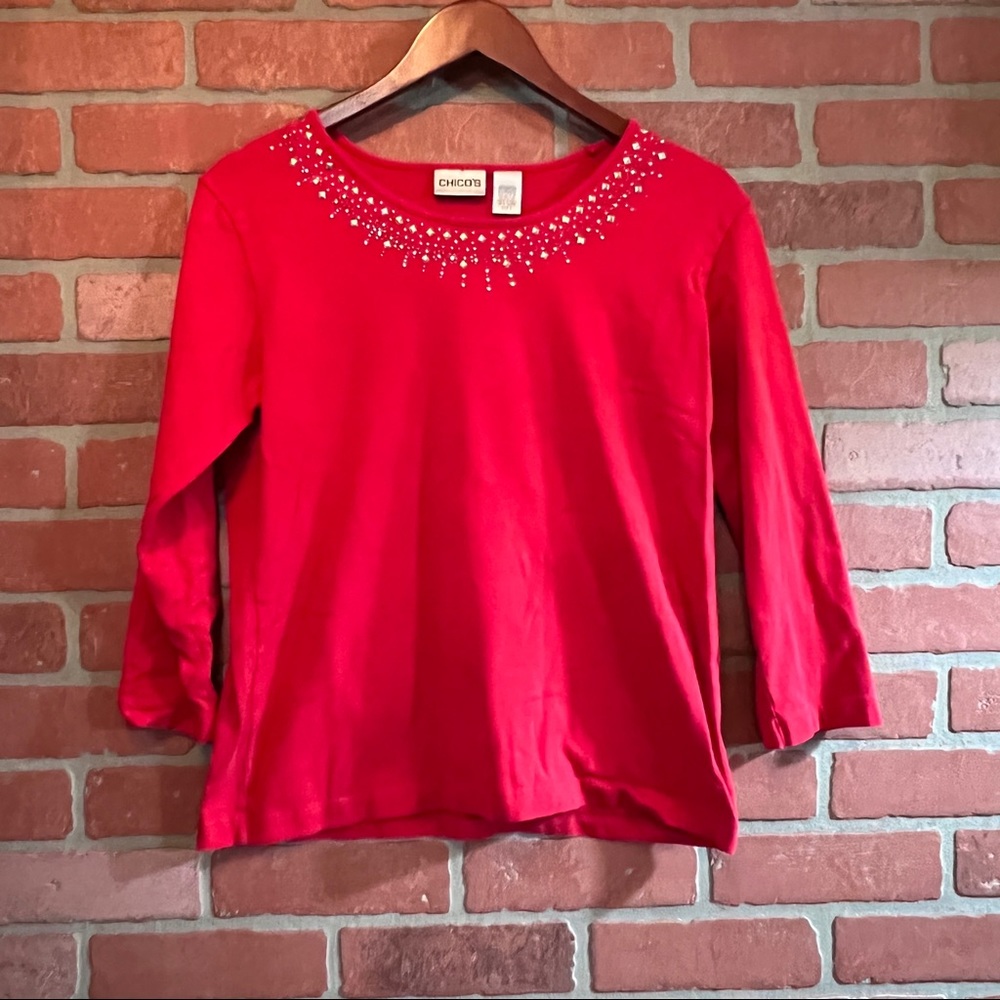 Chico’s Cotton Top with Studded Neckline